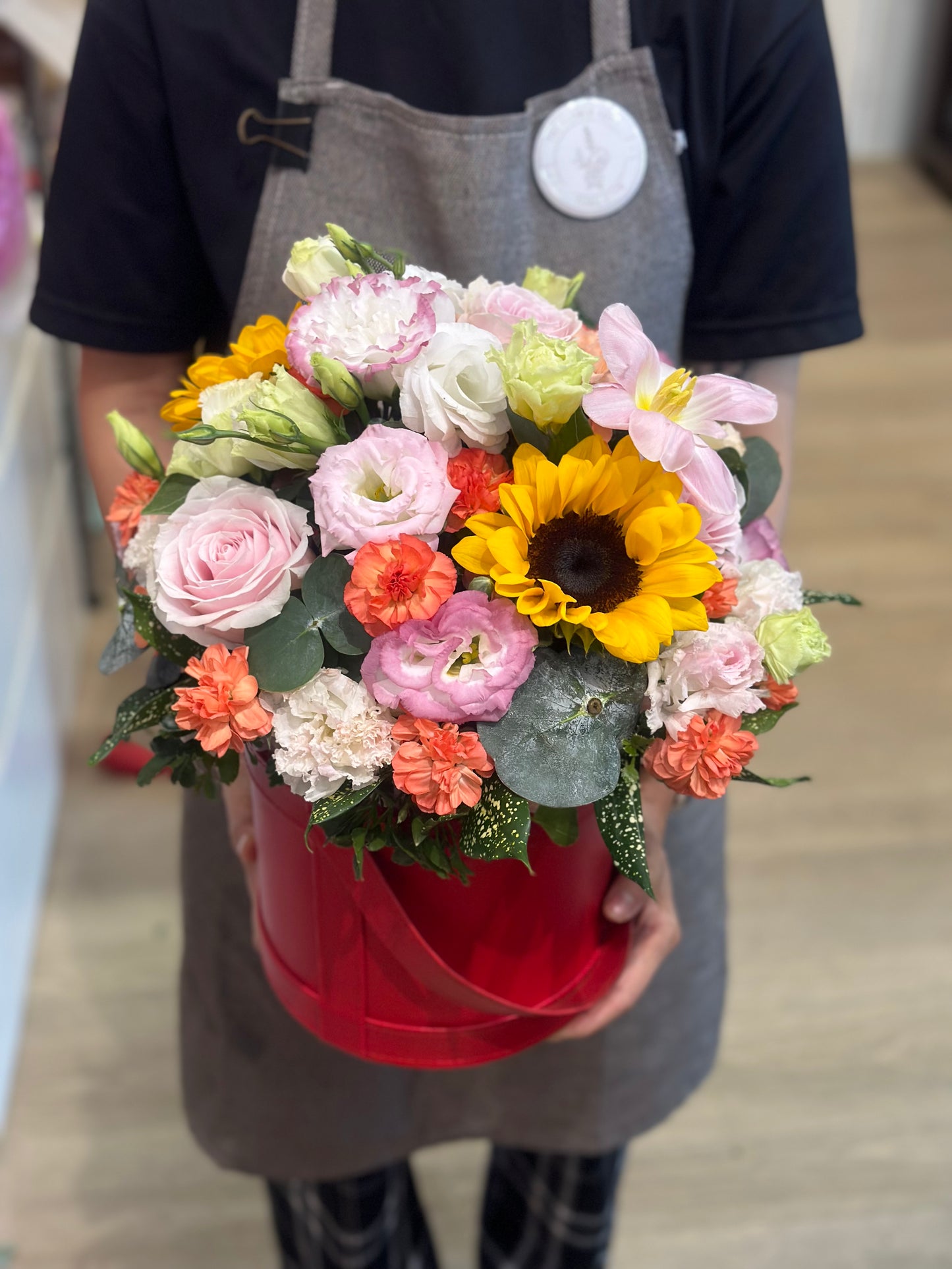 Bright Sunflower Roses Mixed Bloom Box Arrangement