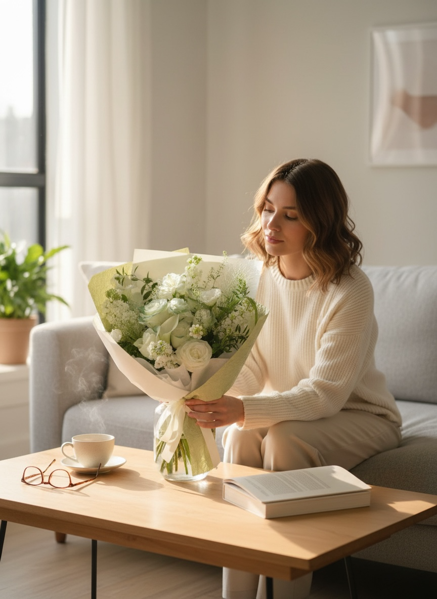 Ivory Bloom - Bespoke Premium White Roses Fresh Bouquet