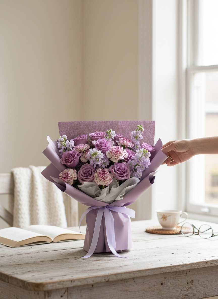 Purple Hearts - Bespoke Purple Theme Fresh Bouquet