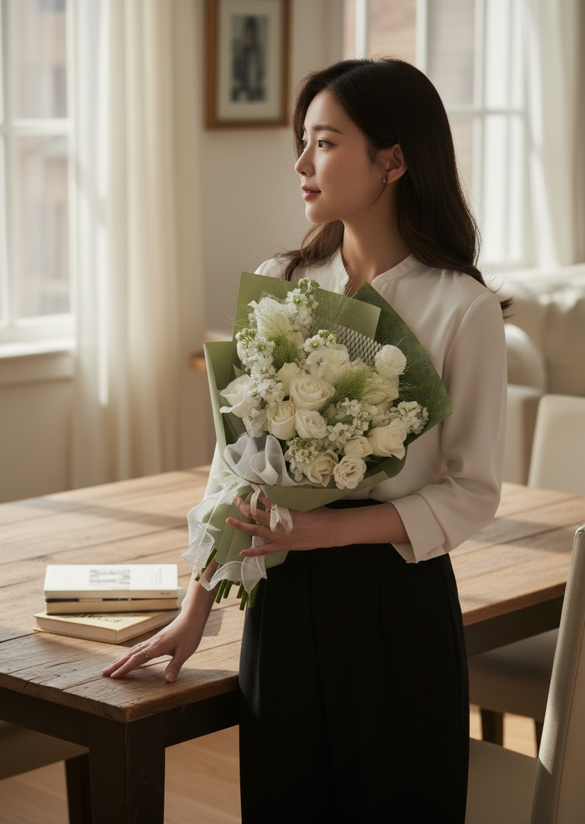 Pure Serenity - Bespoke Roses Mixed White Fresh Bouquet