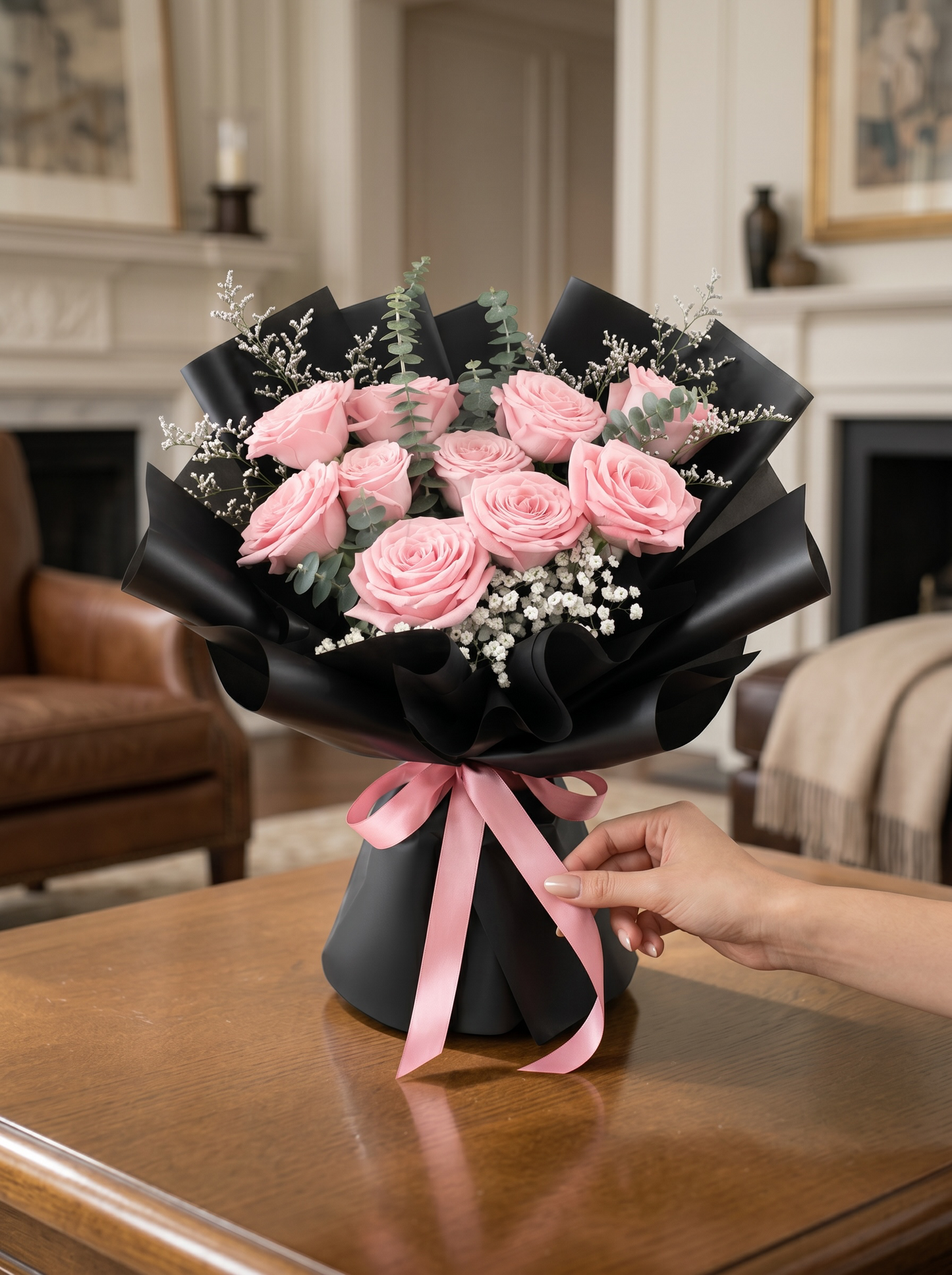 Blush Elegance - Premium 9 Stalks Blush Pink Rose Bouquet