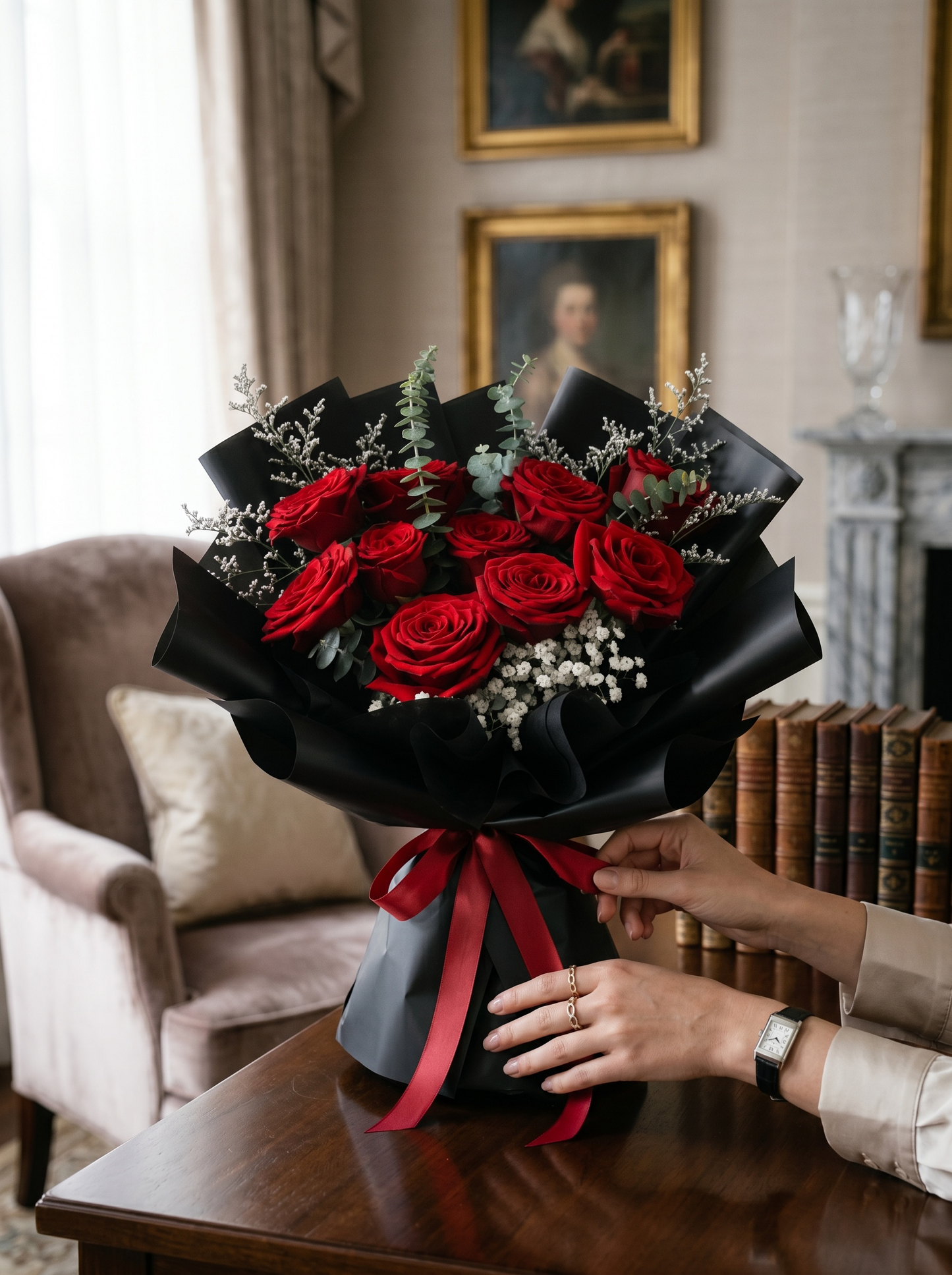 Midnight Romance - Premium 9 Stalks Rose Bouquet