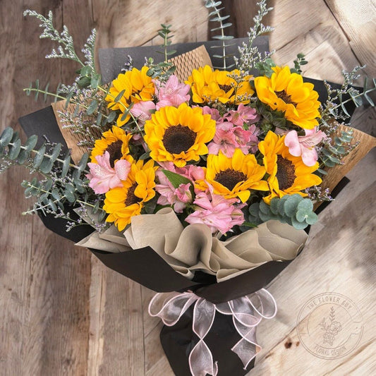 13 Stalks Sunflowers and Lilies Hand Bouquet