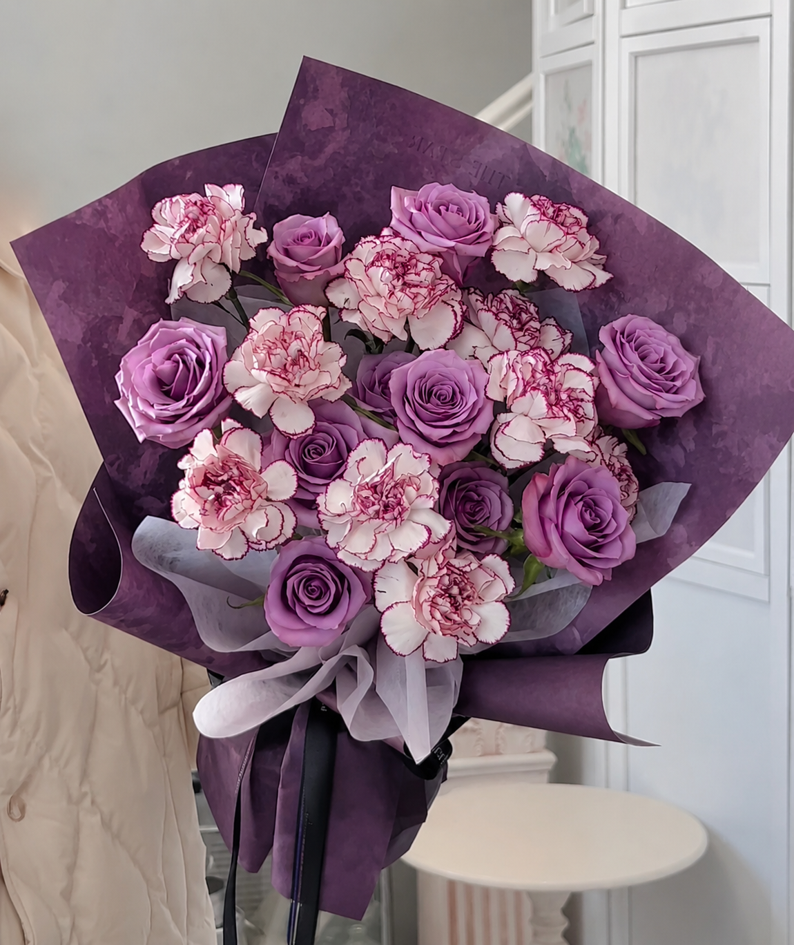 Lavender Dream - Bespoke Roses Carnations Fresh Flower Bouquet