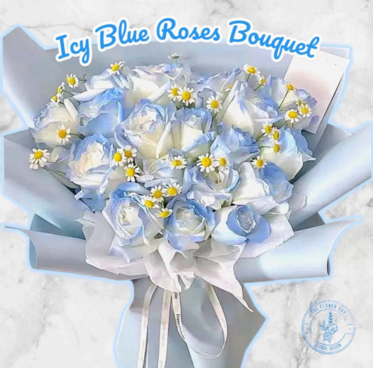 Icy Blue Fresh Premium Rose Bouquet (12 Stalks Sprayed Blue Roses)