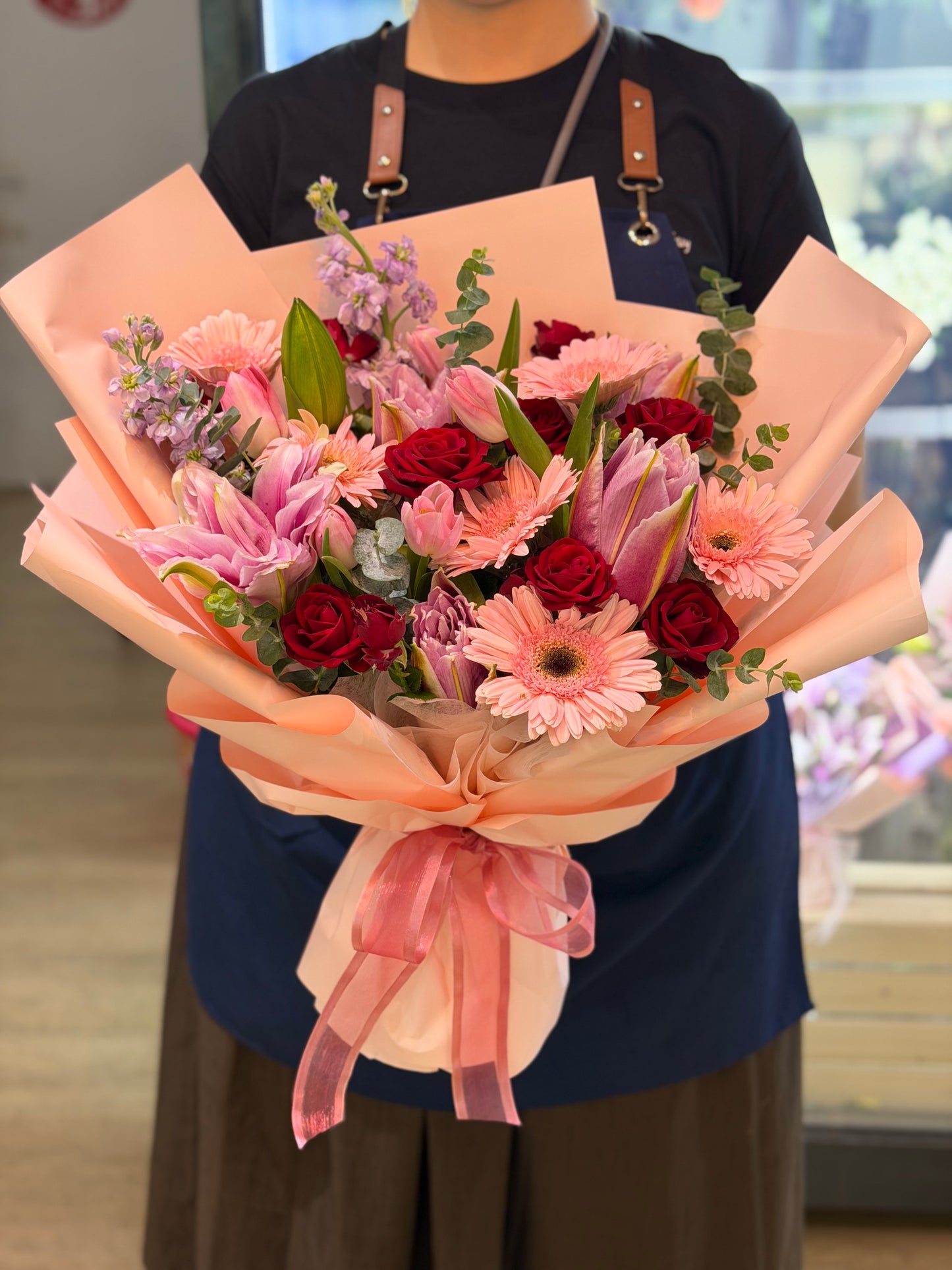Bush Romance - Lily Tulip Roses Mixed Flower Bouquet