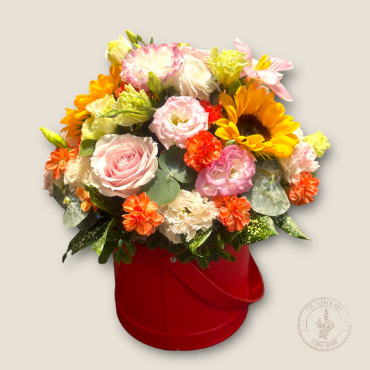 Bright Sunflower Roses Mixed Bloom Box Arrangement