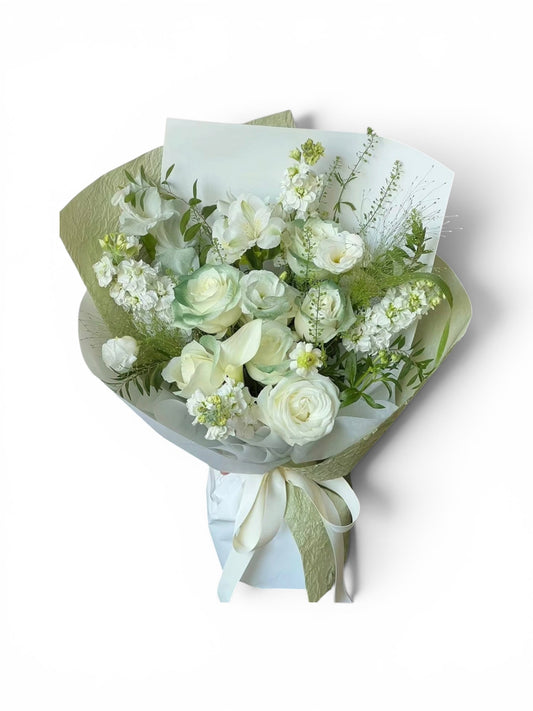 Ivory Bloom - Bespoke Premium White Roses Fresh Bouquet