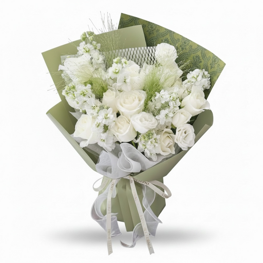 Pure Serenity - Bespoke Roses Mixed White Fresh Bouquet