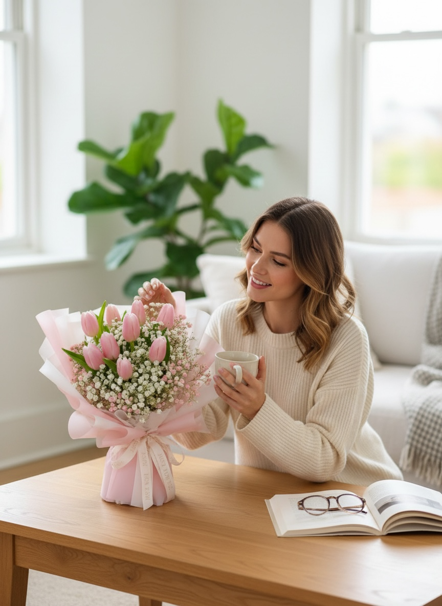 Blush Pink - Premium Pink Tulip Flower Bouquet