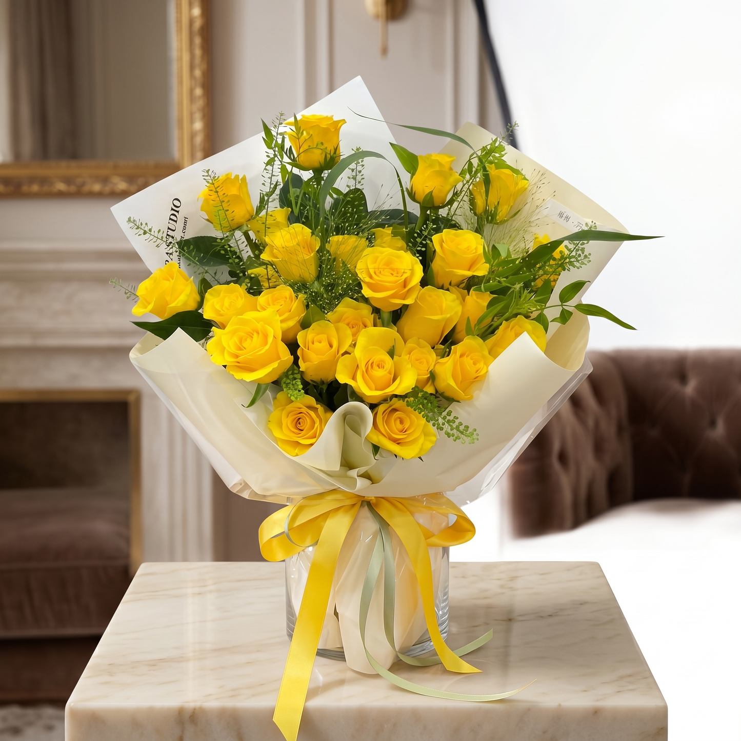 Sunshine Wishes - Premium Yellow Roses Fresh Bouquet