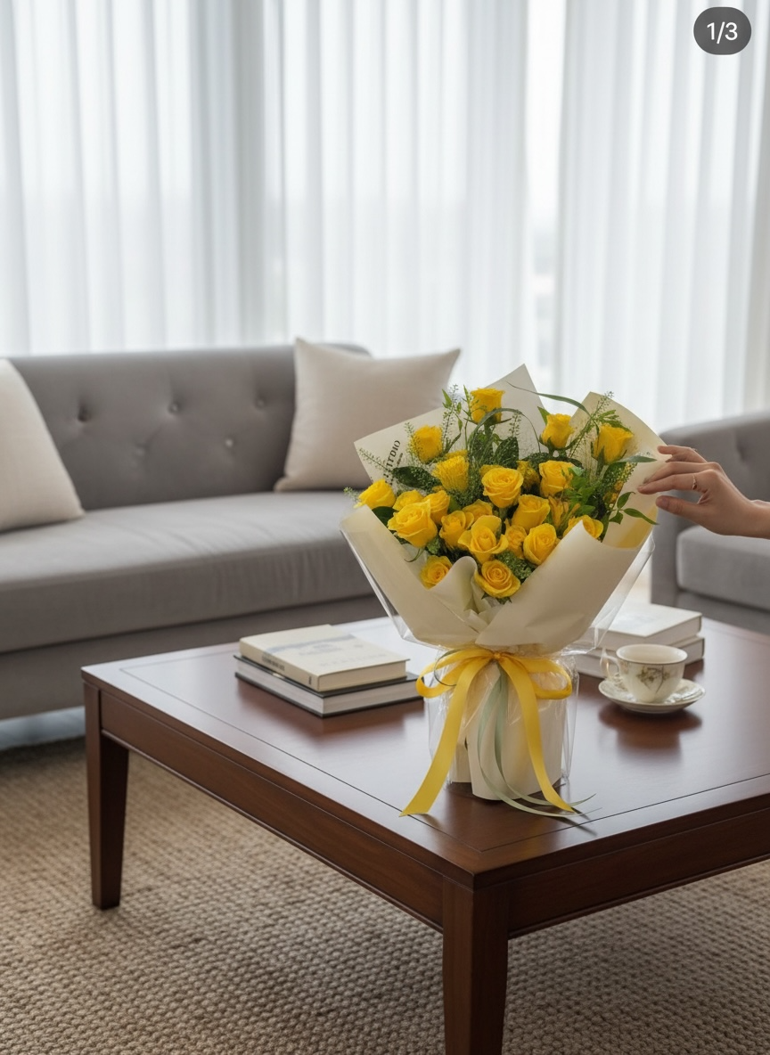 Sunshine Wishes - Premium Yellow Roses Fresh Bouquet