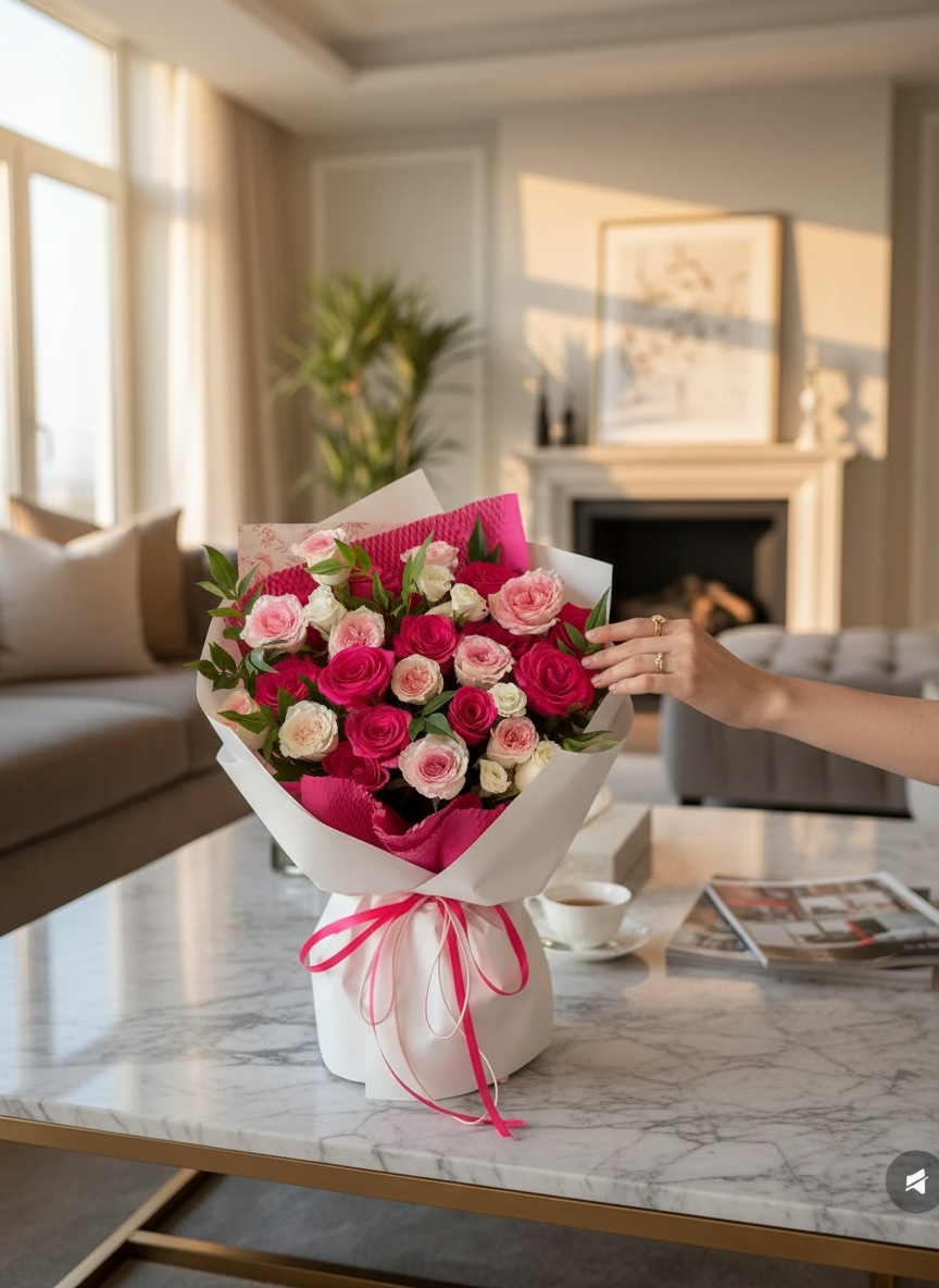 Rosy Romance - Bespoke Mixed Pink Roses Fresh Bouquet