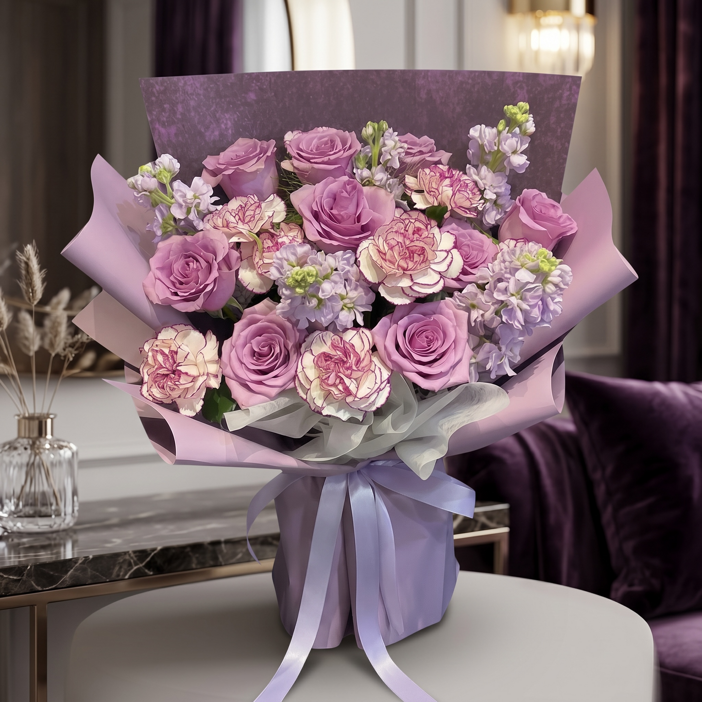 Purple Hearts - Bespoke Purple Theme Fresh Bouquet