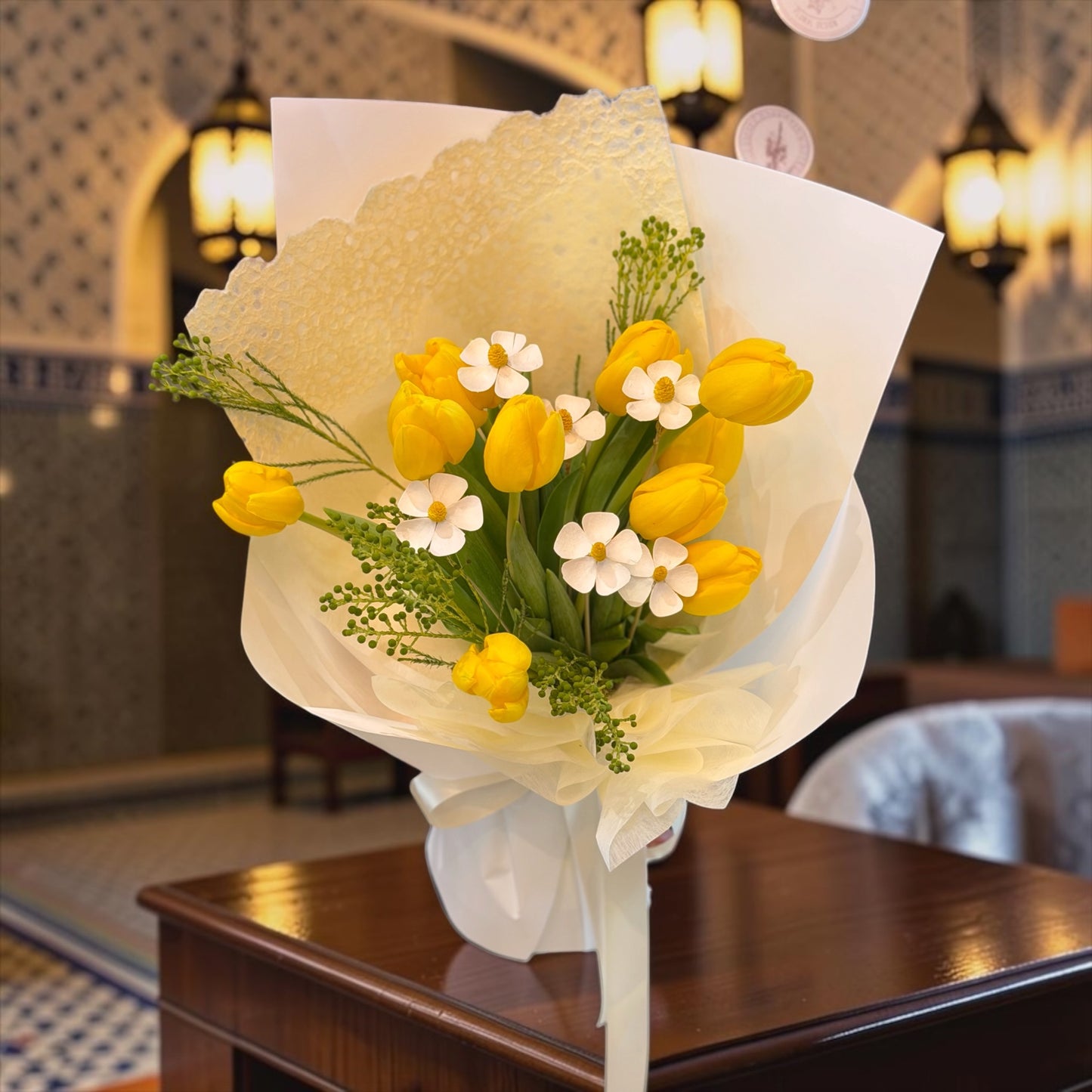 Golden Delight - Premium Fresh Yellow Tulips Bouquet