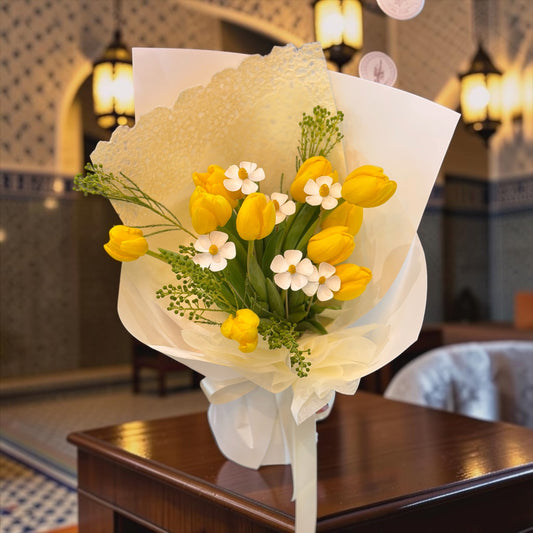 Golden Delight - Premium Fresh Yellow Tulips Bouquet