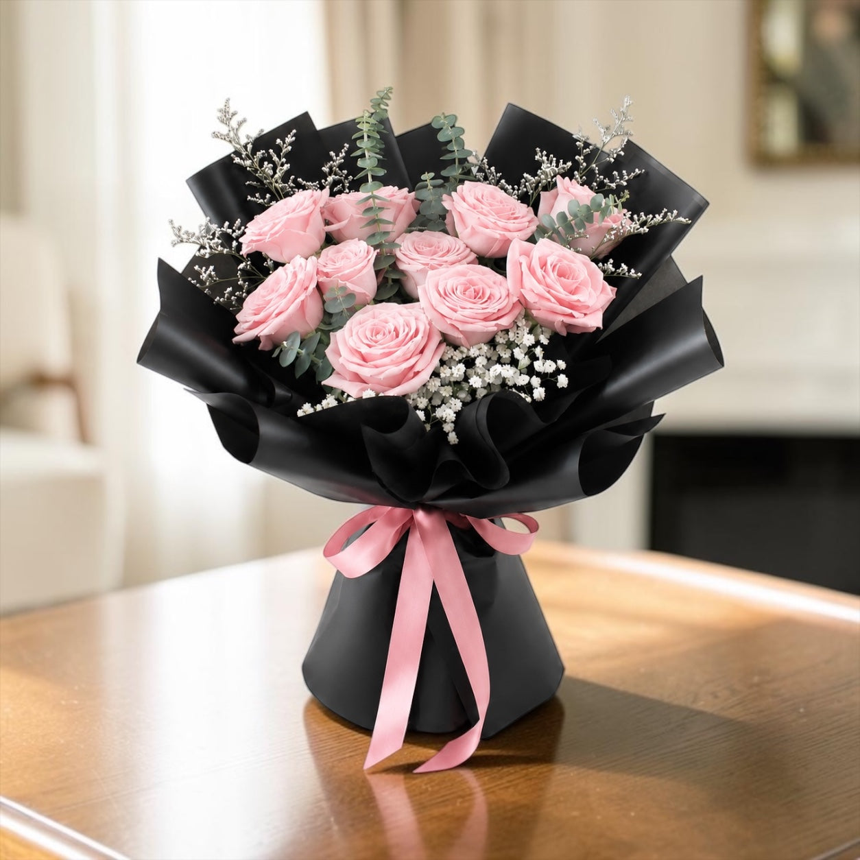 Blush Elegance - Premium 9 Stalks Blush Pink Rose Bouquet