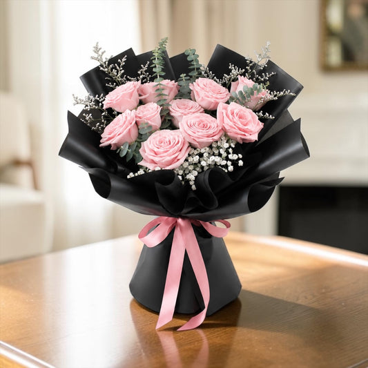 Blush Elegance - Premium 9 Stalks Blush Pink Rose Bouquet