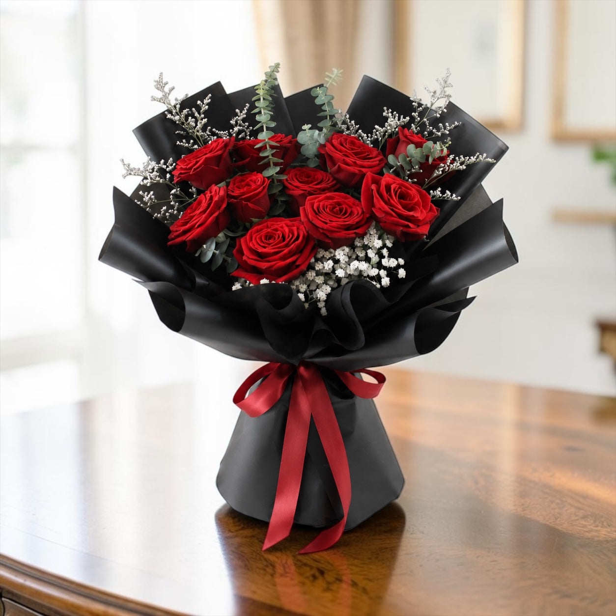 Midnight Romance - Premium 9 Stalks Rose Bouquet