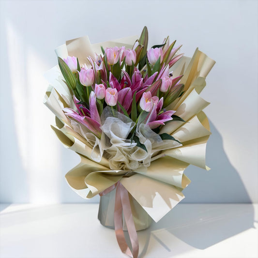 Spring Melody - Lily Mixed Tulip Fresh Flower Bouquet