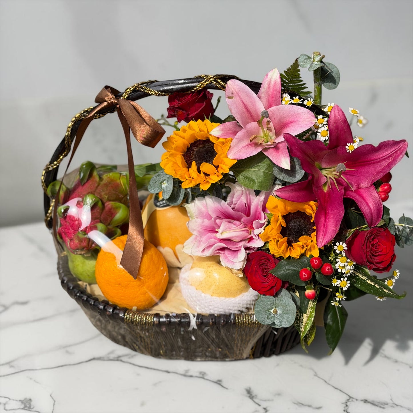 Personalized Fresh Fruit & Flower Gift Hamper Basket