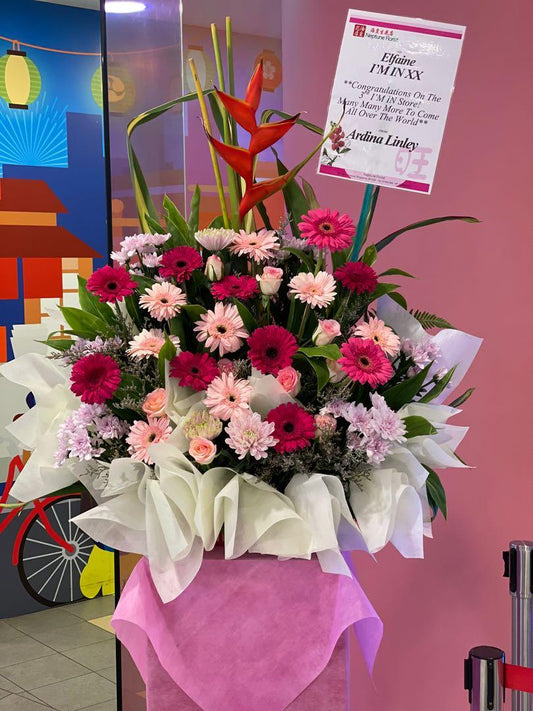 Pinky Pastel Theme Congratulations Opening Flower Stand