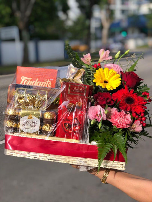 Fresh Flower Chocolate Basket Hamper